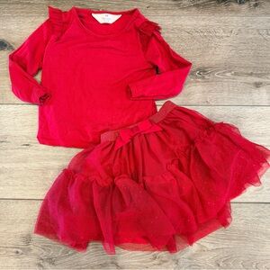 Red Ruffled Top and Tulle Skirt Set. Size 3t/4t